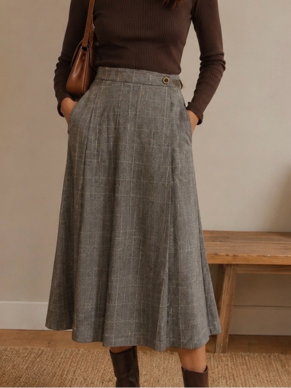 Classic Gray Plaid A-Line Skirt. Size 6